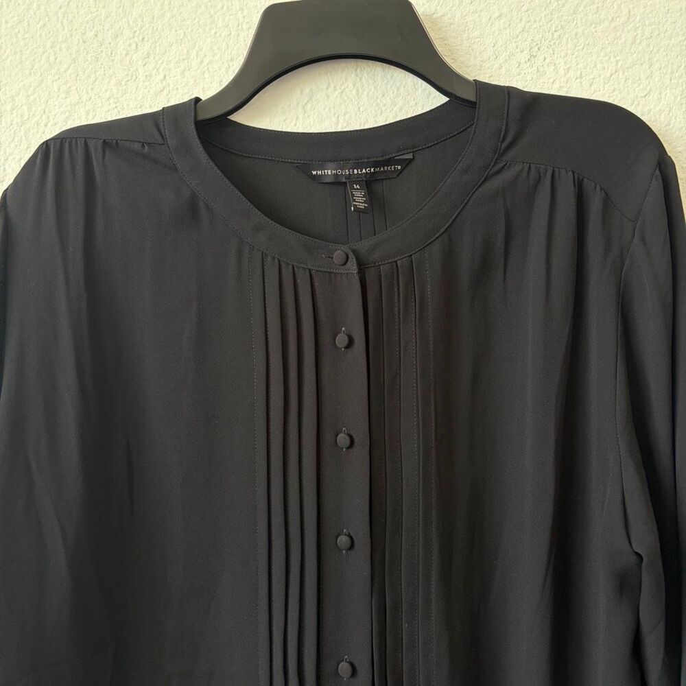 White House Black Market Black Pleated Bell Sleeve Blouse - Picture 2 of 6